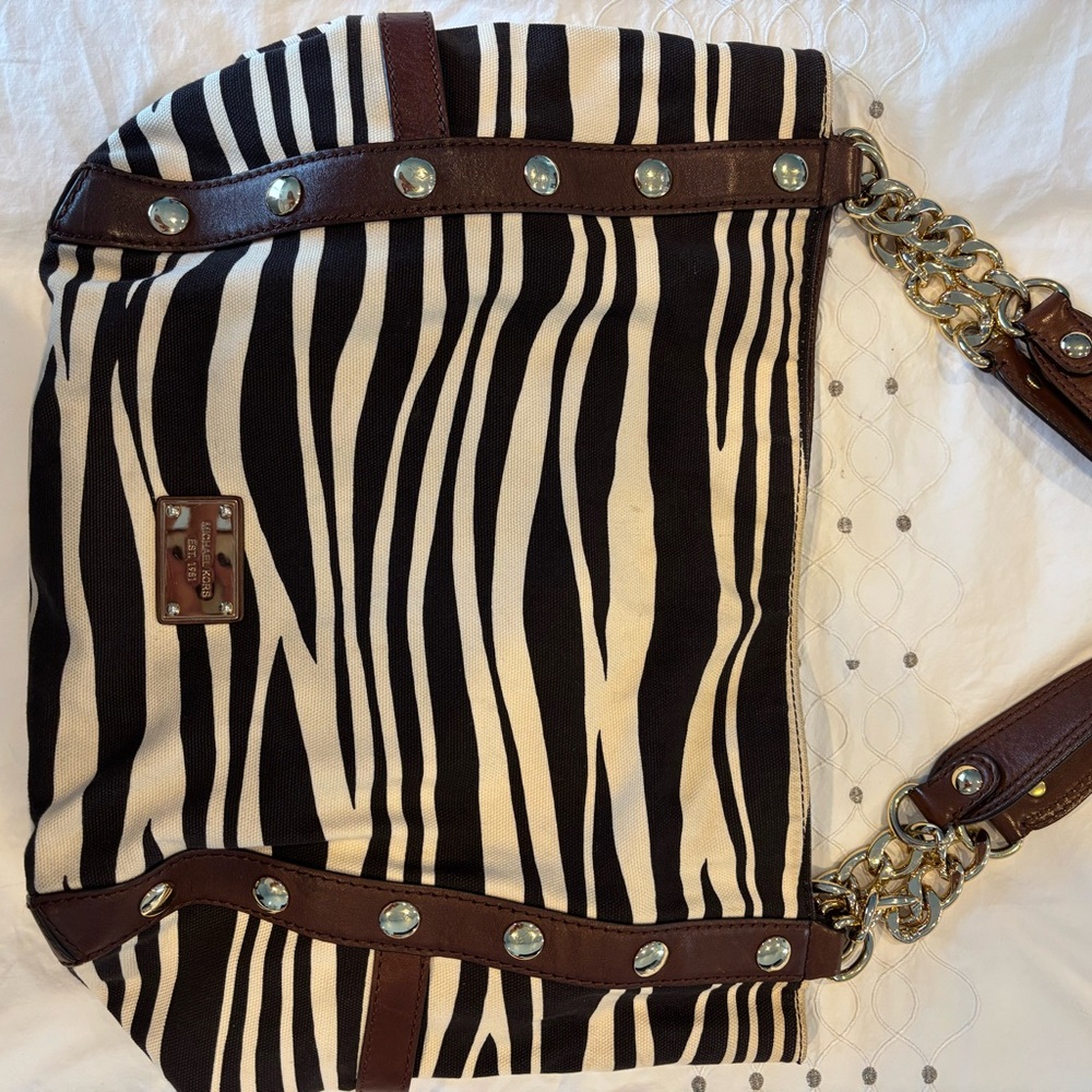 Michael Kors Zebra Print Shoulder Bag with Brown Details